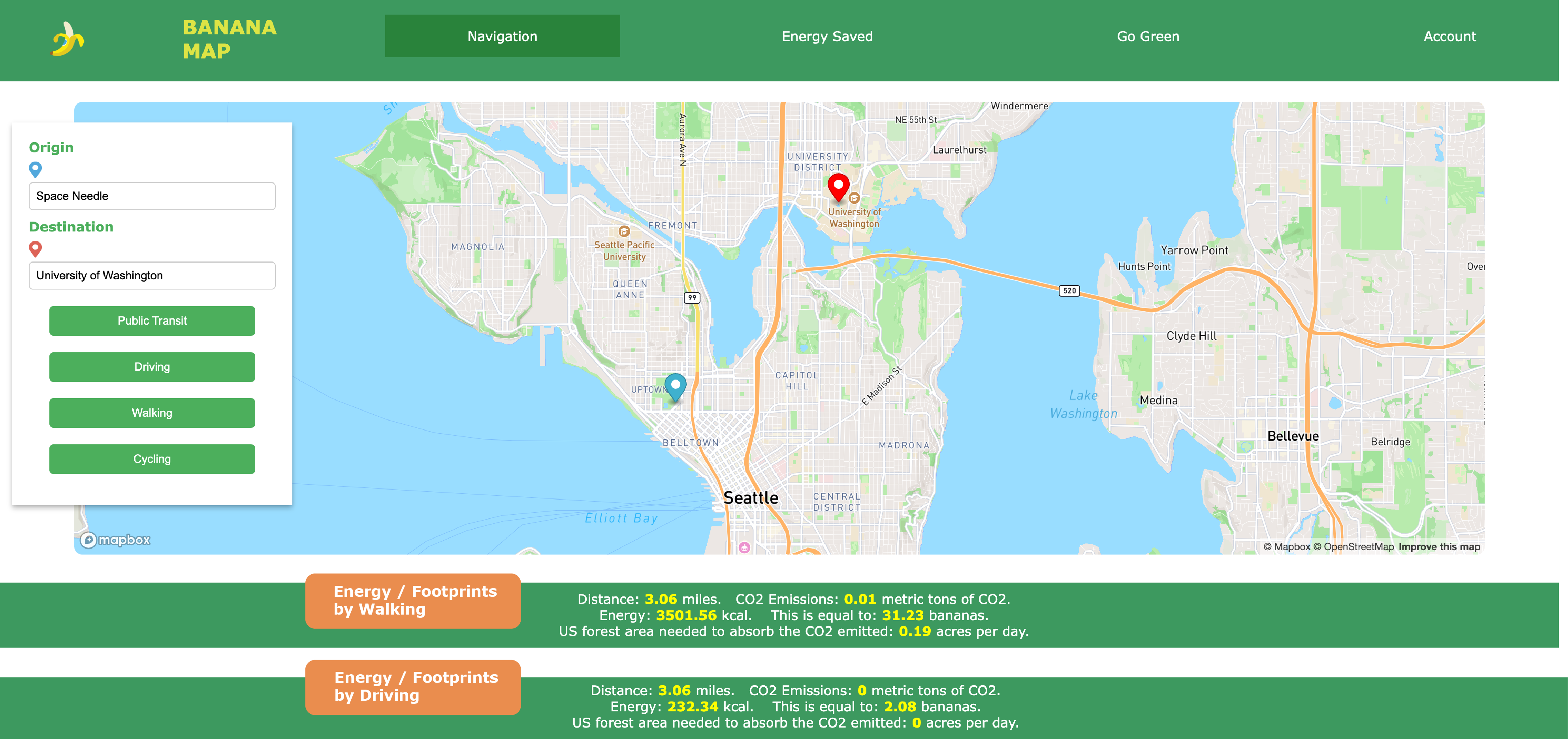 Screenshot of the user interface